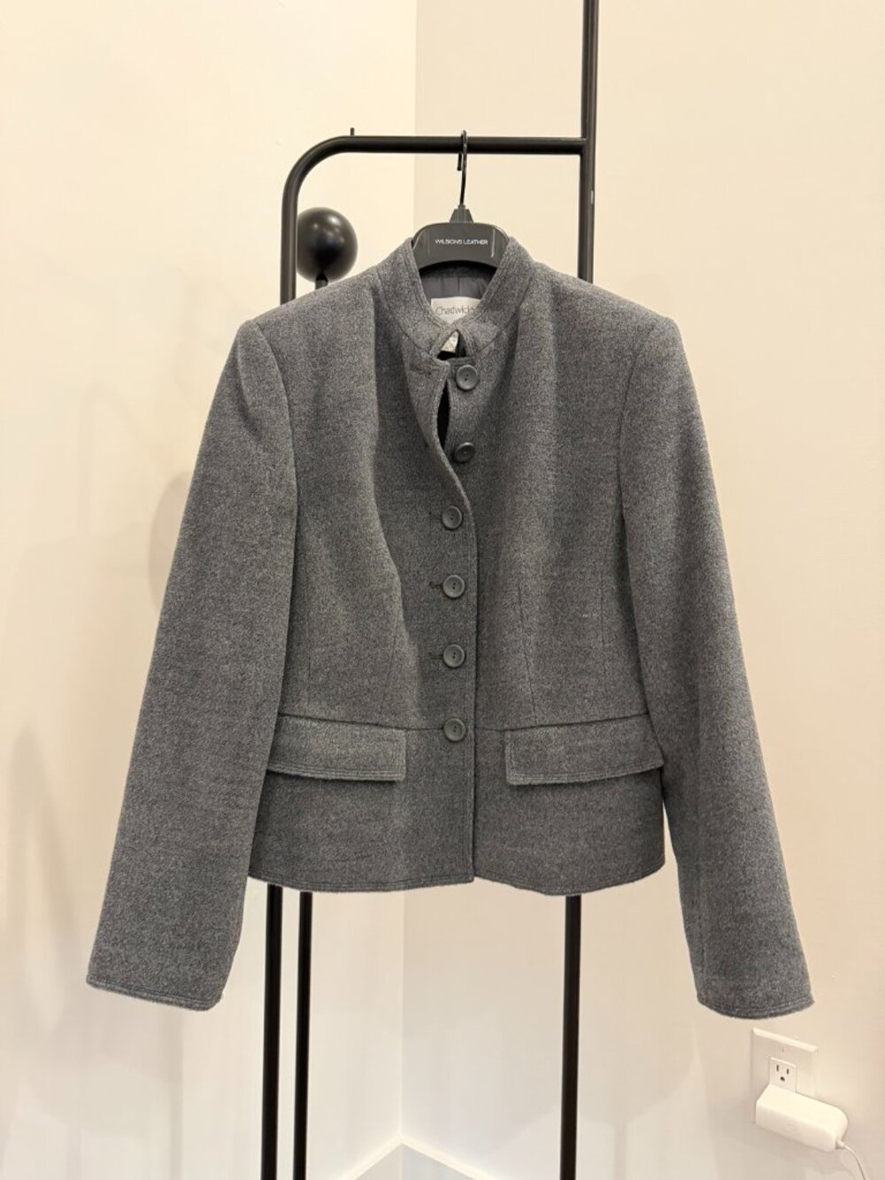 Chadwick's Gray Wool Blend Jacket Cashmere Stand Collar Size 8